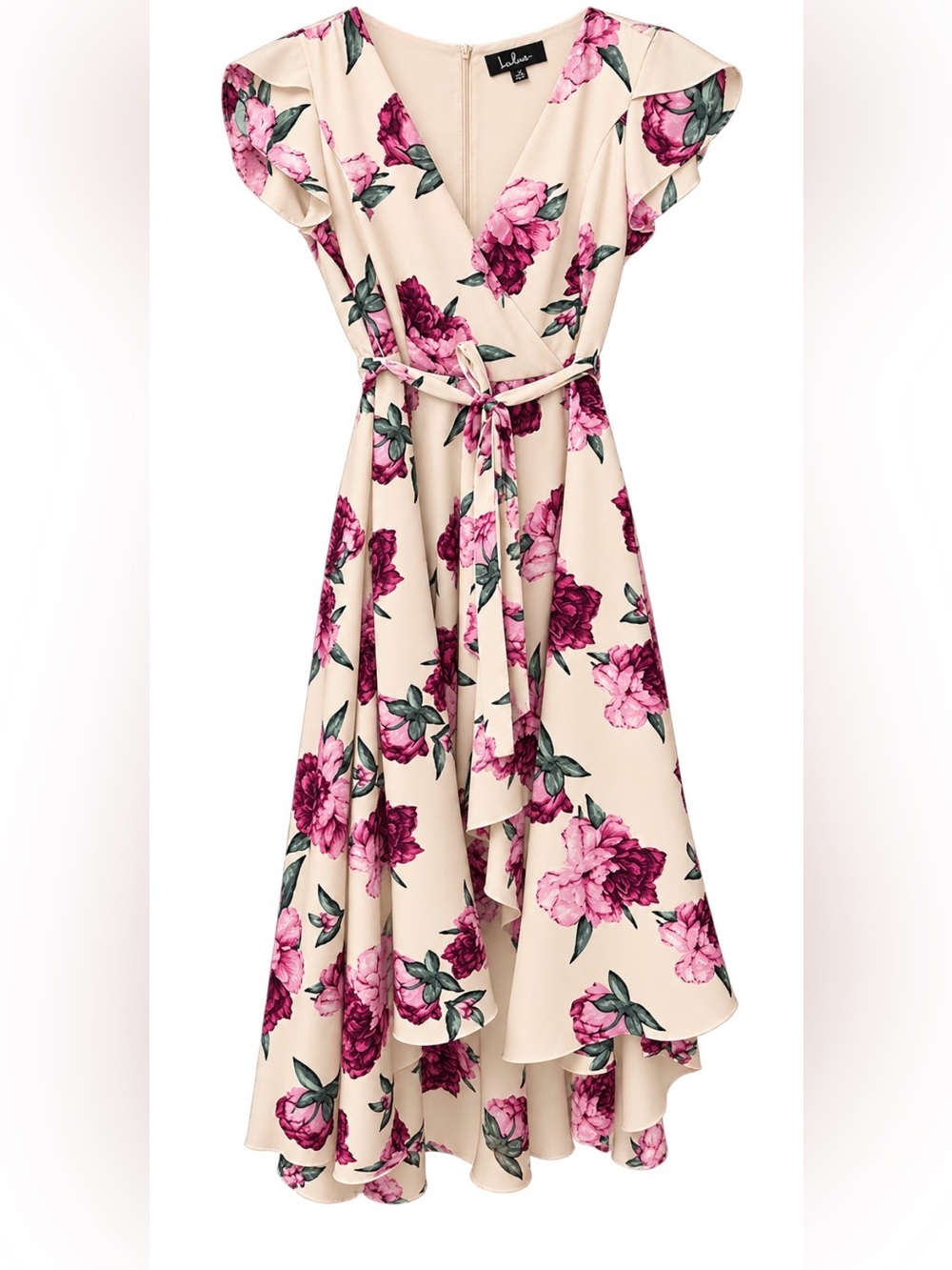 Lulu's Cream Maxi Dress with Pink and Plum Floral Print